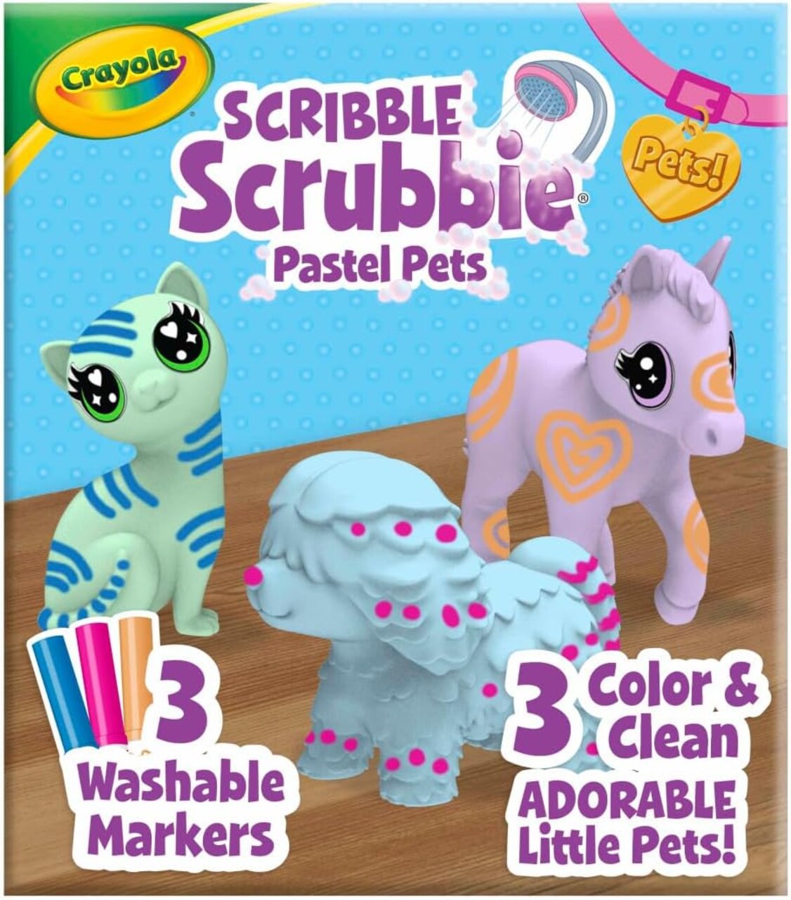 Scribble Scrubbie Pastel Pets (3ct), Grooming Animal Toy for Kids